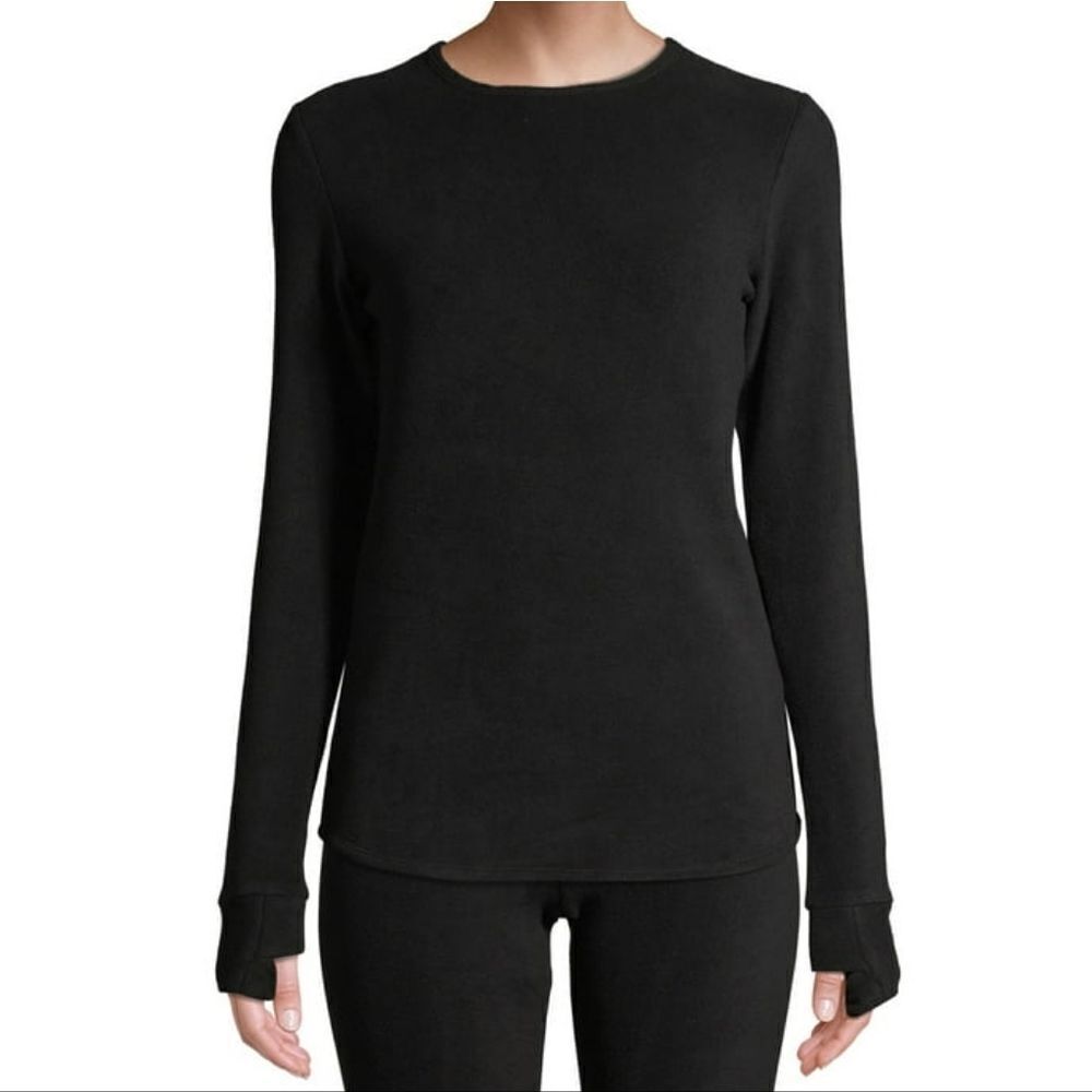 ClimateRight Cuddl Duds Black Fleece Women's Long Sleeve Crewneck Pullover Top